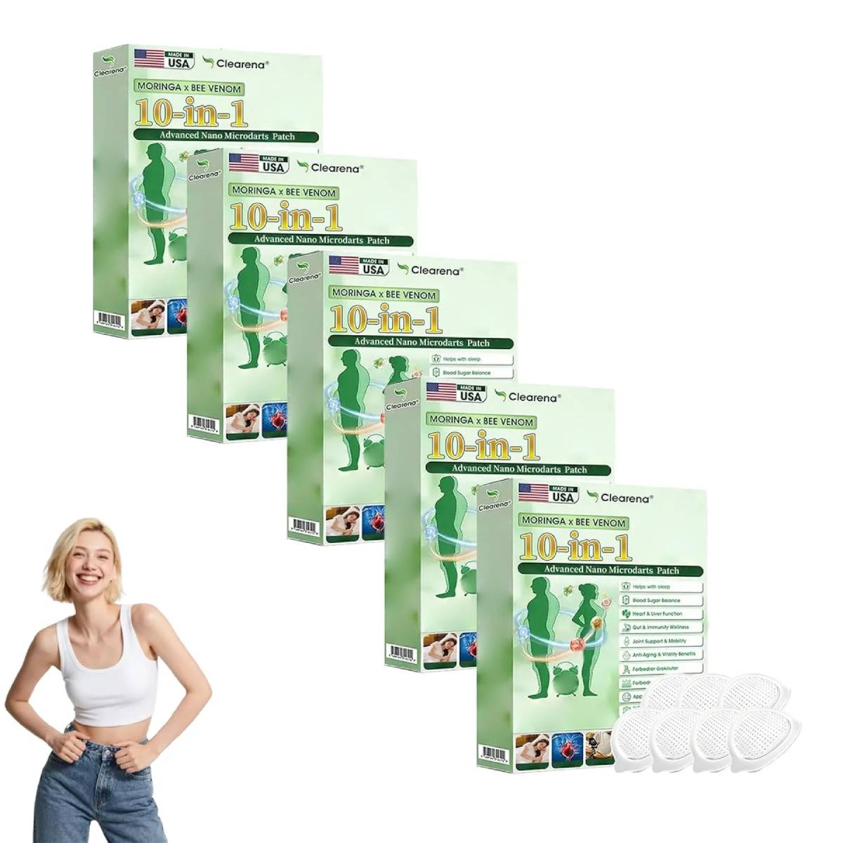 Clearena Moringa 10-in-1 Advanced Nano Microdarts Patch, 2026 New Clearena Moringa Patch, Natural Slim Patches for Women and Men - Gentle Formula for All Skin