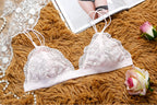 Pink Shelliy Lace Demi Bra Flat lay on faux fur, front — Wire-Free