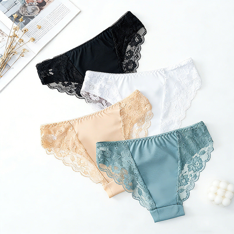 Shelliy Mid-Rise Ice-Silk Lace-Trim Brief - View 1