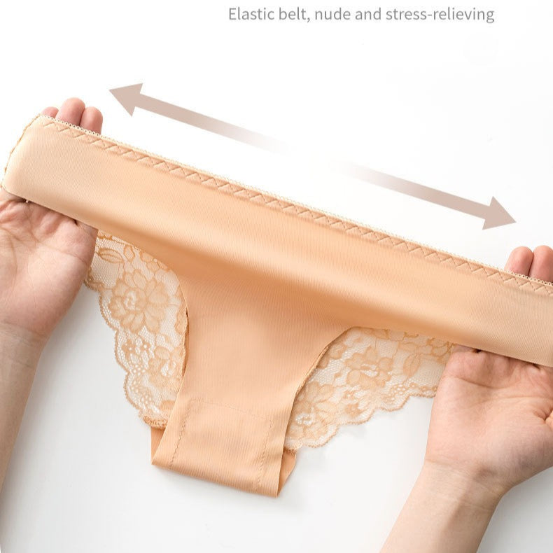 Shelliy Mid-Rise Ice-Silk Lace-Trim Brief featuring delicate romantic lace detailing and ultra-soft comfort waistband — Cozy french aesthetic everyday lingerie (View 4)