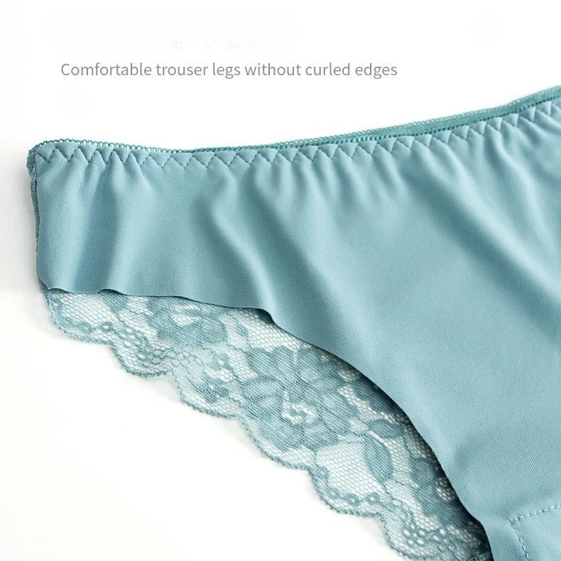Shelliy Mid-Rise Ice-Silk Lace-Trim Brief featuring delicate romantic lace detailing and ultra-soft comfort waistband — Cozy french aesthetic everyday lingerie (View 1)