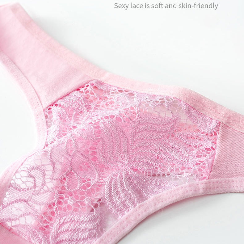 Shelliy Low-Rise Cotton Lace-Trim T-Back Thong featuring delicate romantic lace detailing and ultra-soft comfort waistband — Cozy french aesthetic everyday lingerie (View 4)