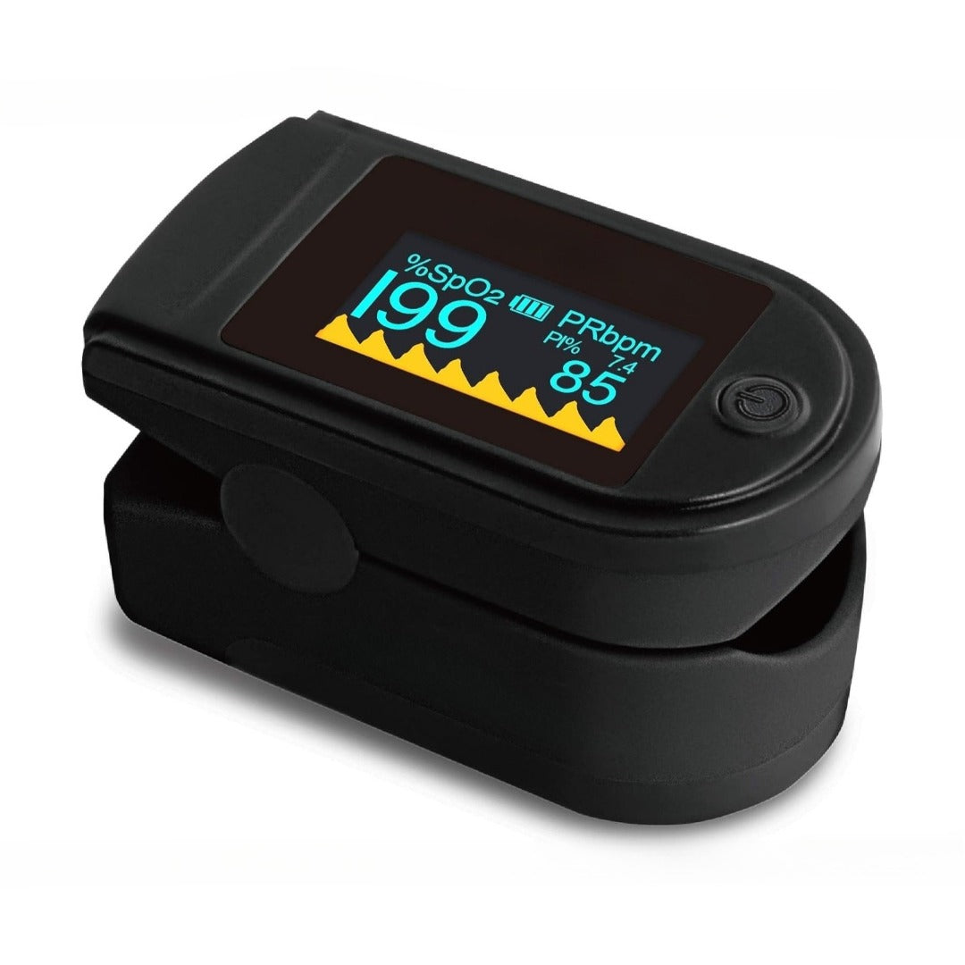 Carsine Fingertip Pulse Oximeter Blood Oxygen Saturation Monitor with Silicone Cover, Batteries and Lanyard Grey