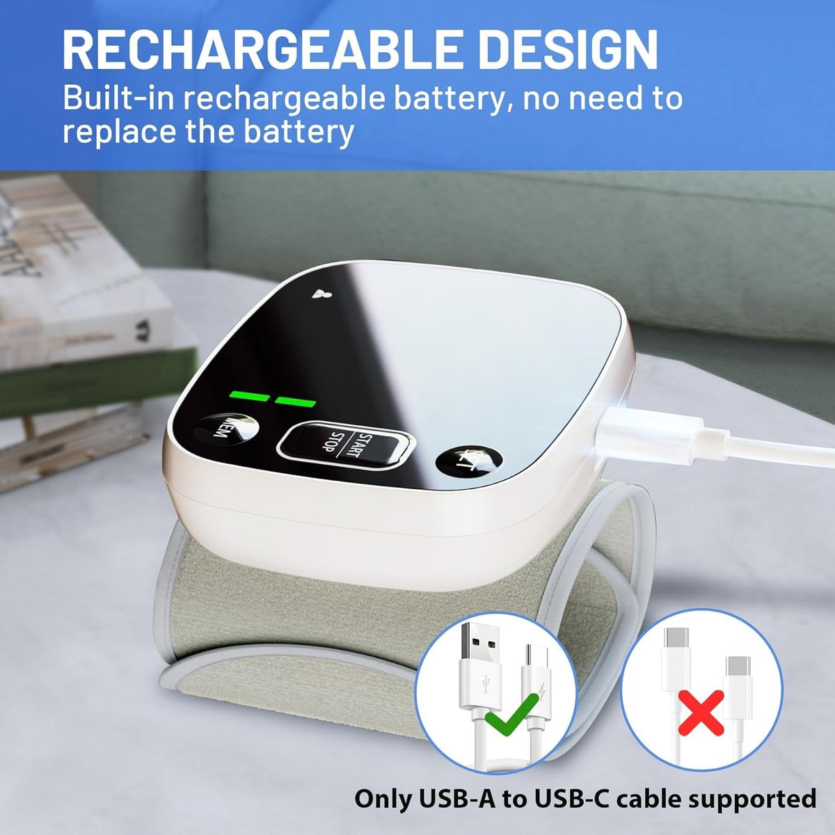 Carsine Blood Pressure Monitor Rechargeable Blood Pressure Monitors for Home Use Adjustable Automatic Wrist Cuff Voice Broadcast 2 * 120 Reading Memory for 2 Users with Carrying Case Black