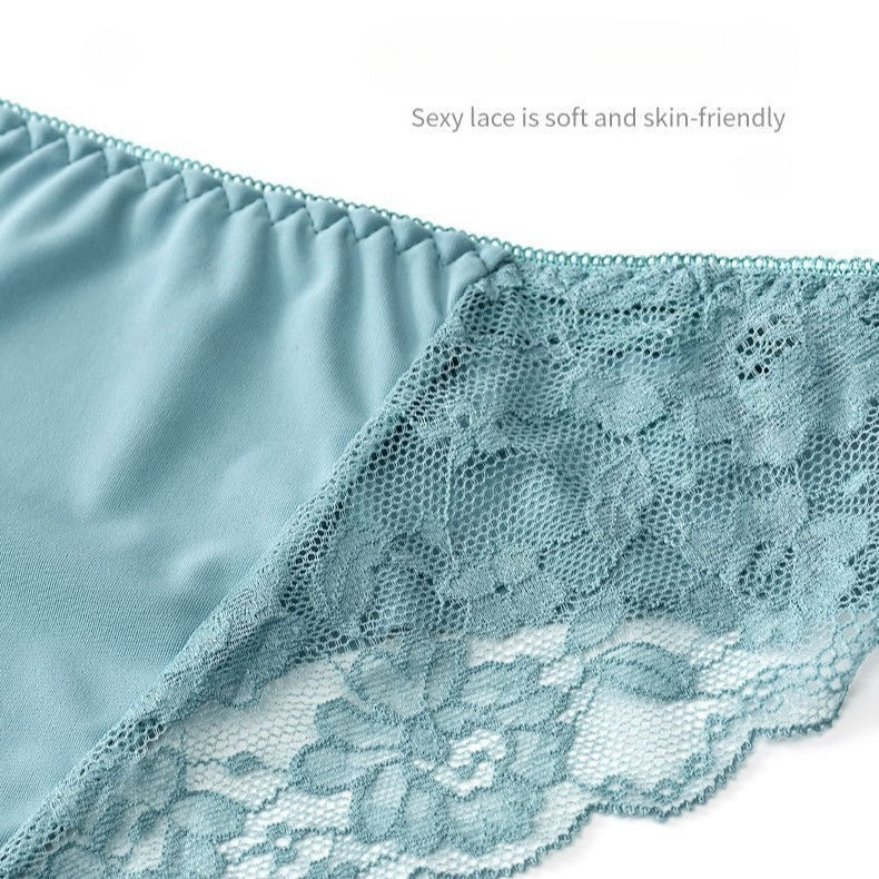 Shelliy Mid-Rise Ice-Silk Lace-Trim Brief featuring delicate romantic lace detailing and ultra-soft comfort waistband — Cozy french aesthetic everyday lingerie (View 2)