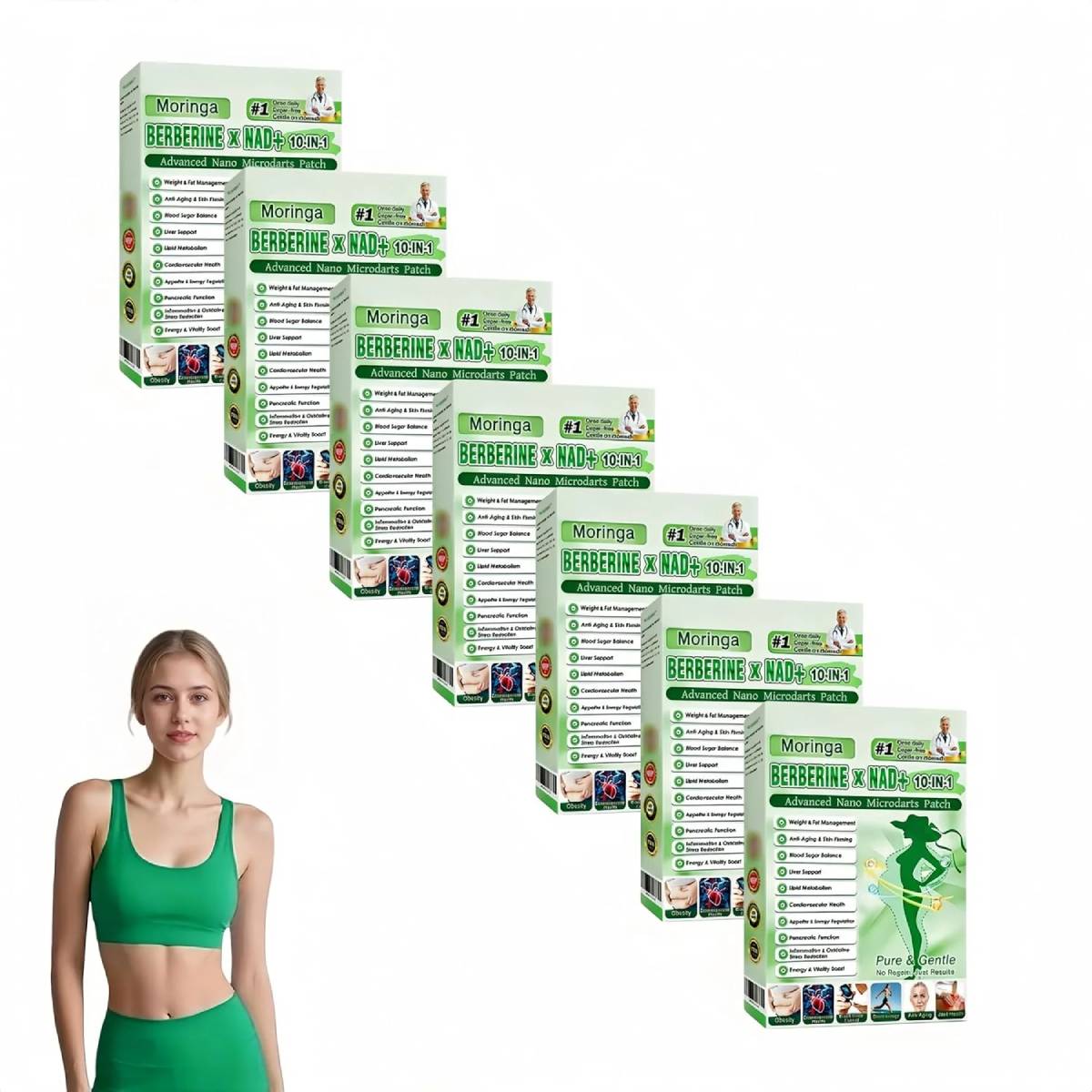 Moringa Berberine Patches, New Moringa Patch, Moringa 10-In-1 Advanced Nano Microdarts Patch, Natural Skin Patches for Women And Men - Firming Skin Suitable for All Skin Types
