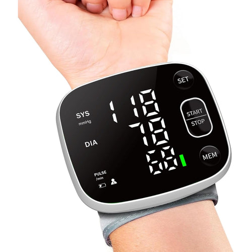 Carsine Blood Pressure Monitor Rechargeable Blood Pressure Monitors for Home Use Adjustable Automatic Wrist Cuff Voice Broadcast 2 * 120 Reading Memory for 2 Users with Carrying Case Black