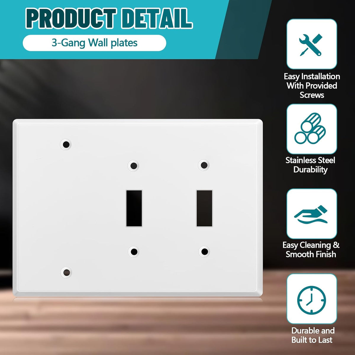 3/4 gang Wall Plate, blank toggle, Stainless Steel