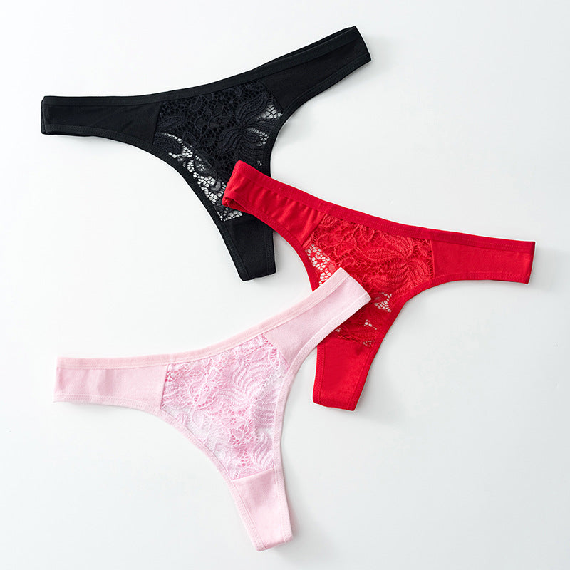 Shelliy Low-Rise Cotton Lace-Trim T-Back Thong - View 3