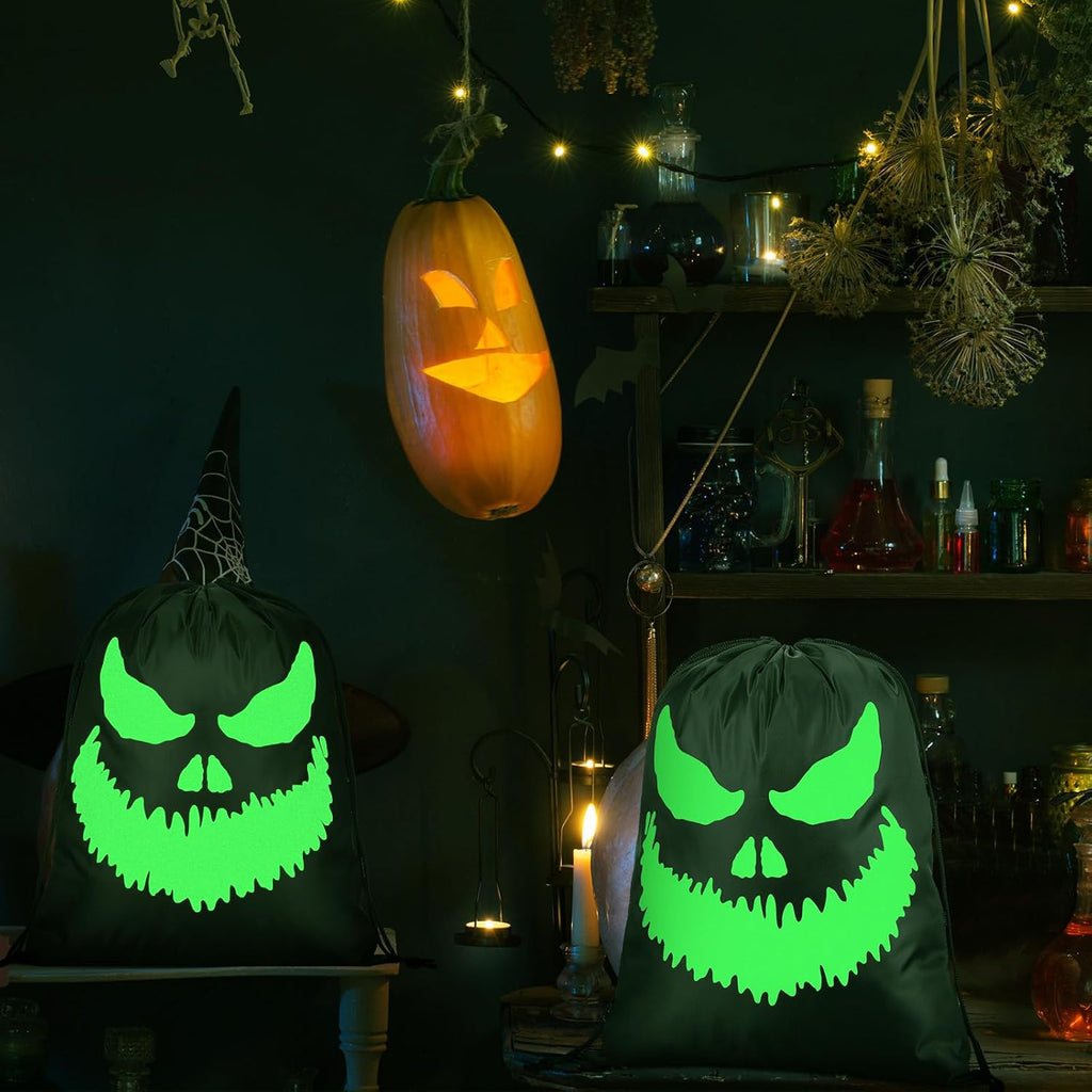 2 Pcs Glow in Dark Ghost Treat Bags Halloween Drawstring,Fierce