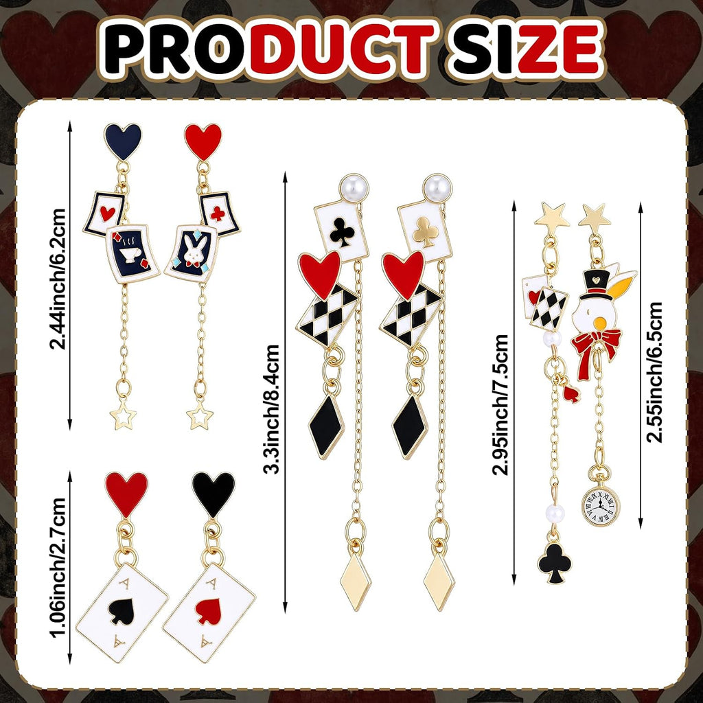 4 Pairs Poker Earrings for Women Playing Card Dangle Drop Ace Heart Earrings Poker Themed Jewelry for Casino Party Halloween Costume