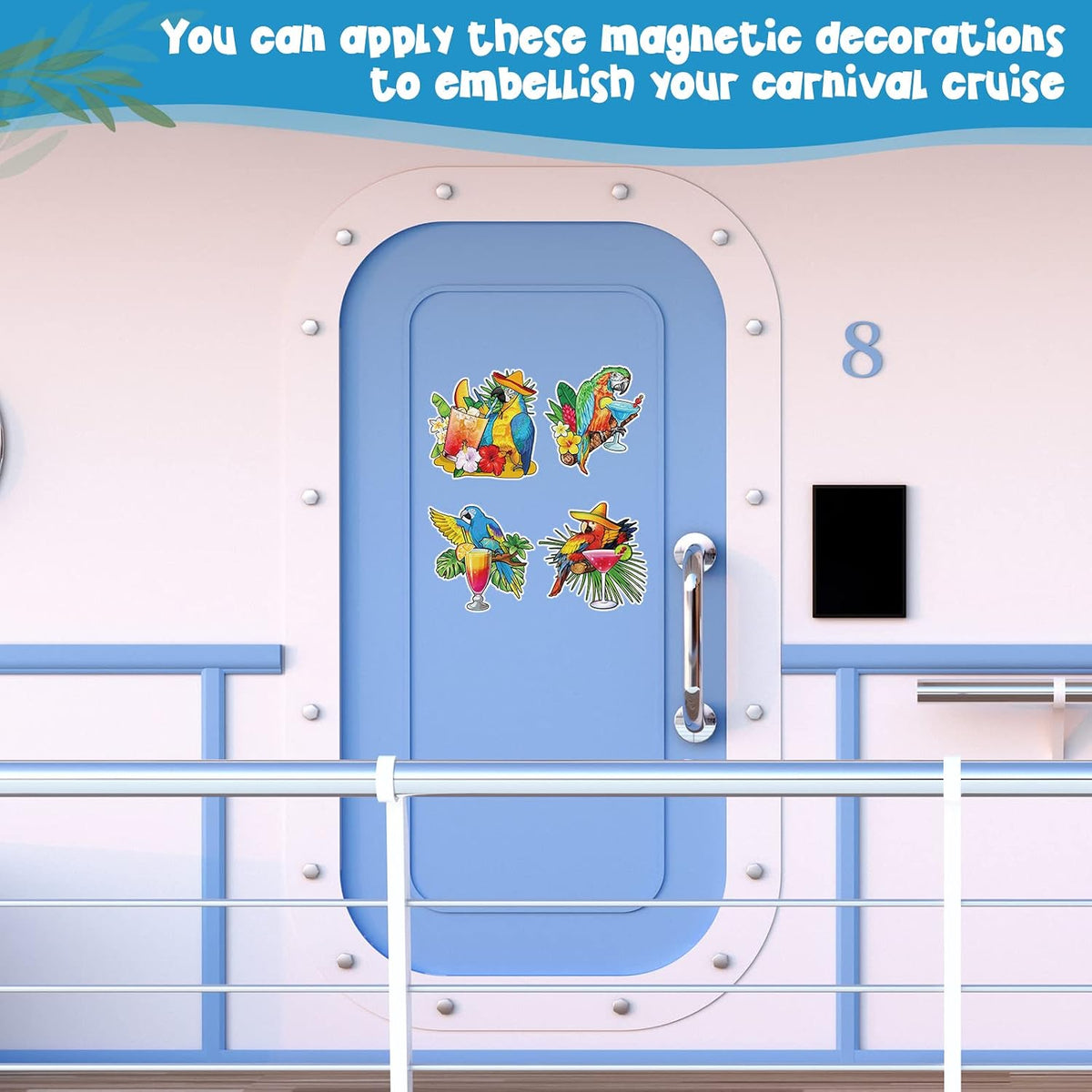 4 Pcs Cruise Door Magnets Parrot Cruise Decor, Wine Glass Theme