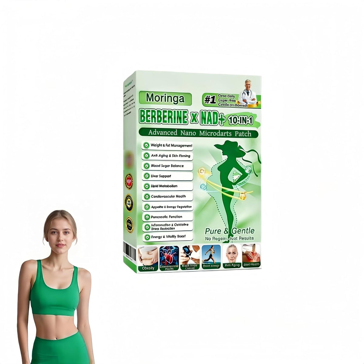 Moringa Berberine Patches, New Moringa Patch, Moringa 10-In-1 Advanced Nano Microdarts Patch, Natural Skin Patches for Women And Men - Firming Skin Suitable for All Skin Types