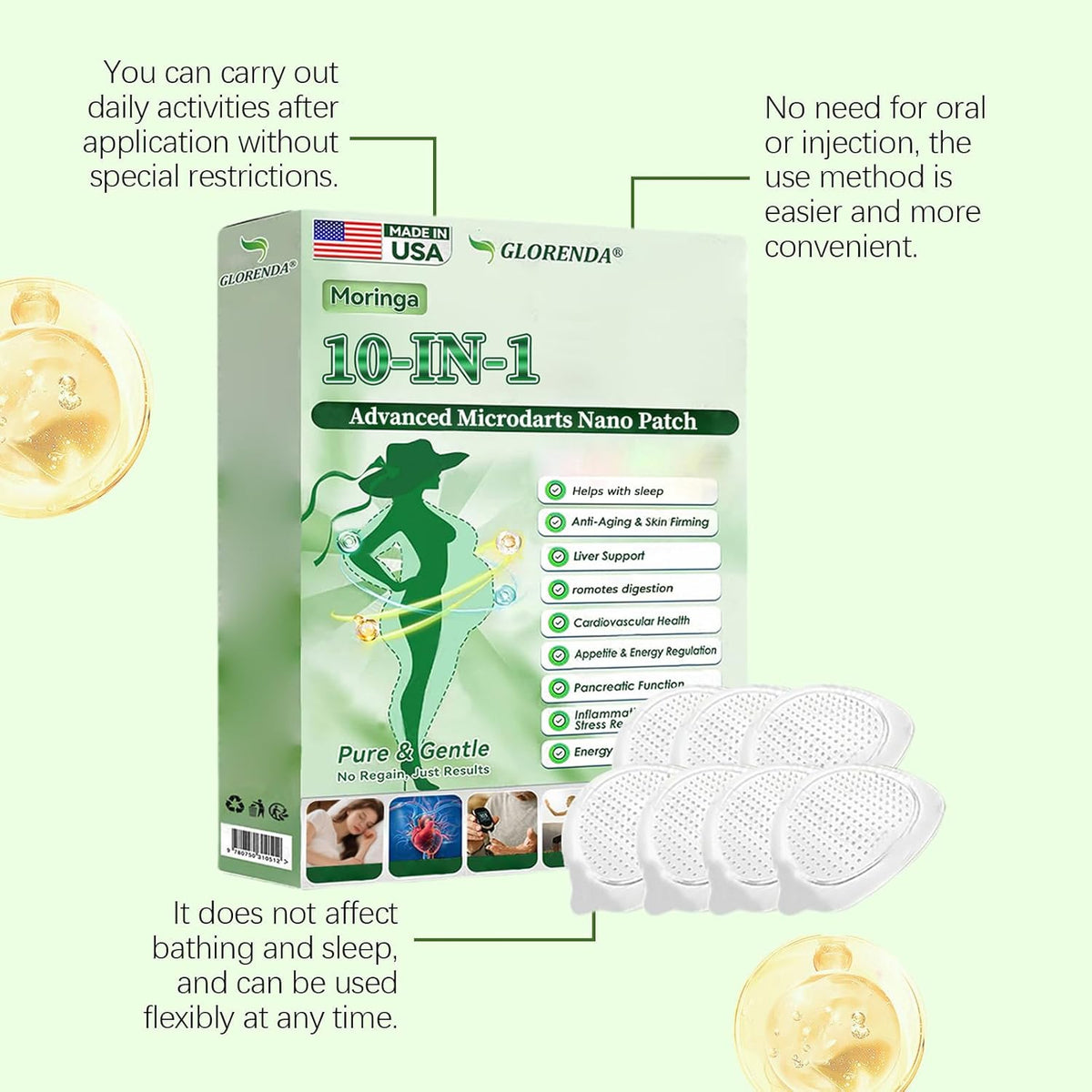 Moringa 10-in-1 Nano Microdarts Patch, 2026 New Glorenda Moringa Patch, Natural Patches for Women and Men Gentle Formula for All Skin
