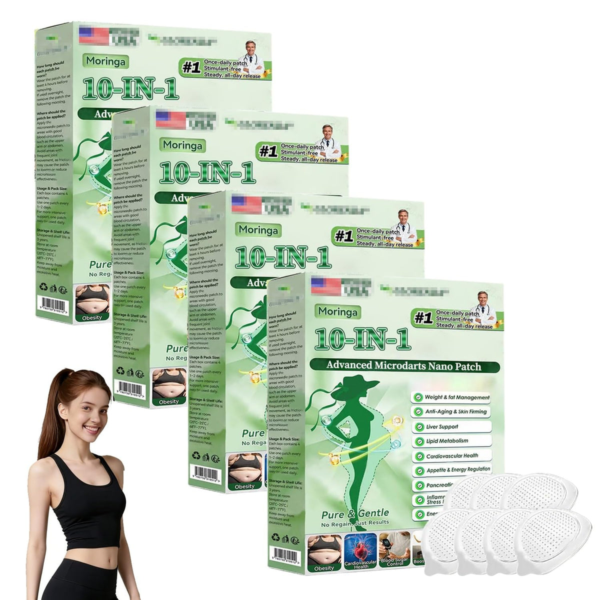 Moringa Berberine Patches,2026 Upgraded Moringa 10-in-1 Nano Microdarts Patch,Suitable for All Skin Types Natural Herbal Body Patch for Women Men