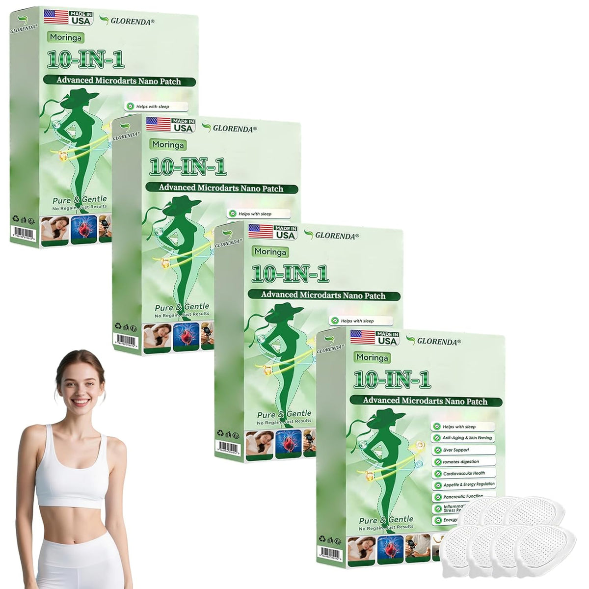 Moringa 10-in-1 Nano Microdarts Patch, 2026 New Glorenda Moringa Patch, Natural Patches for Women and Men Gentle Formula for All Skin