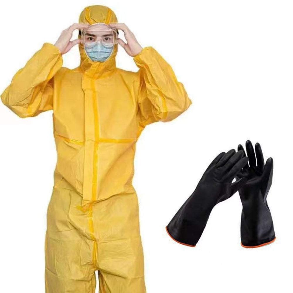 2 Sets Yellow Hazmat Suit, Chemical Protection Coveralls