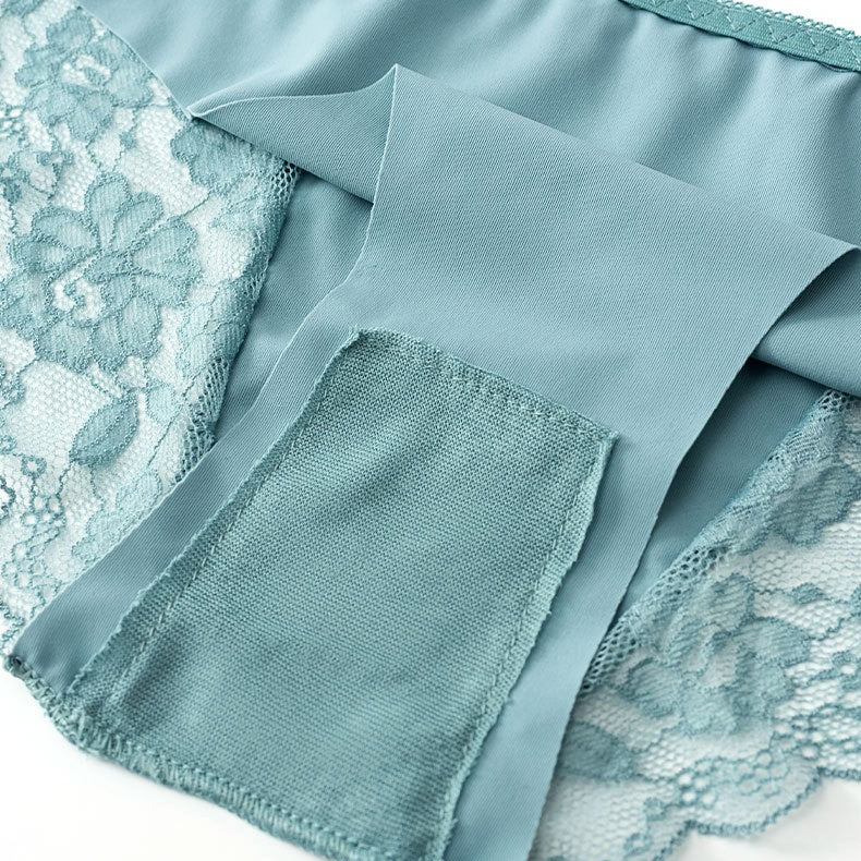 Shelliy Mid-Rise Ice-Silk Lace-Trim Brief featuring delicate romantic lace detailing and ultra-soft comfort waistband — Cozy french aesthetic everyday lingerie (View 3)
