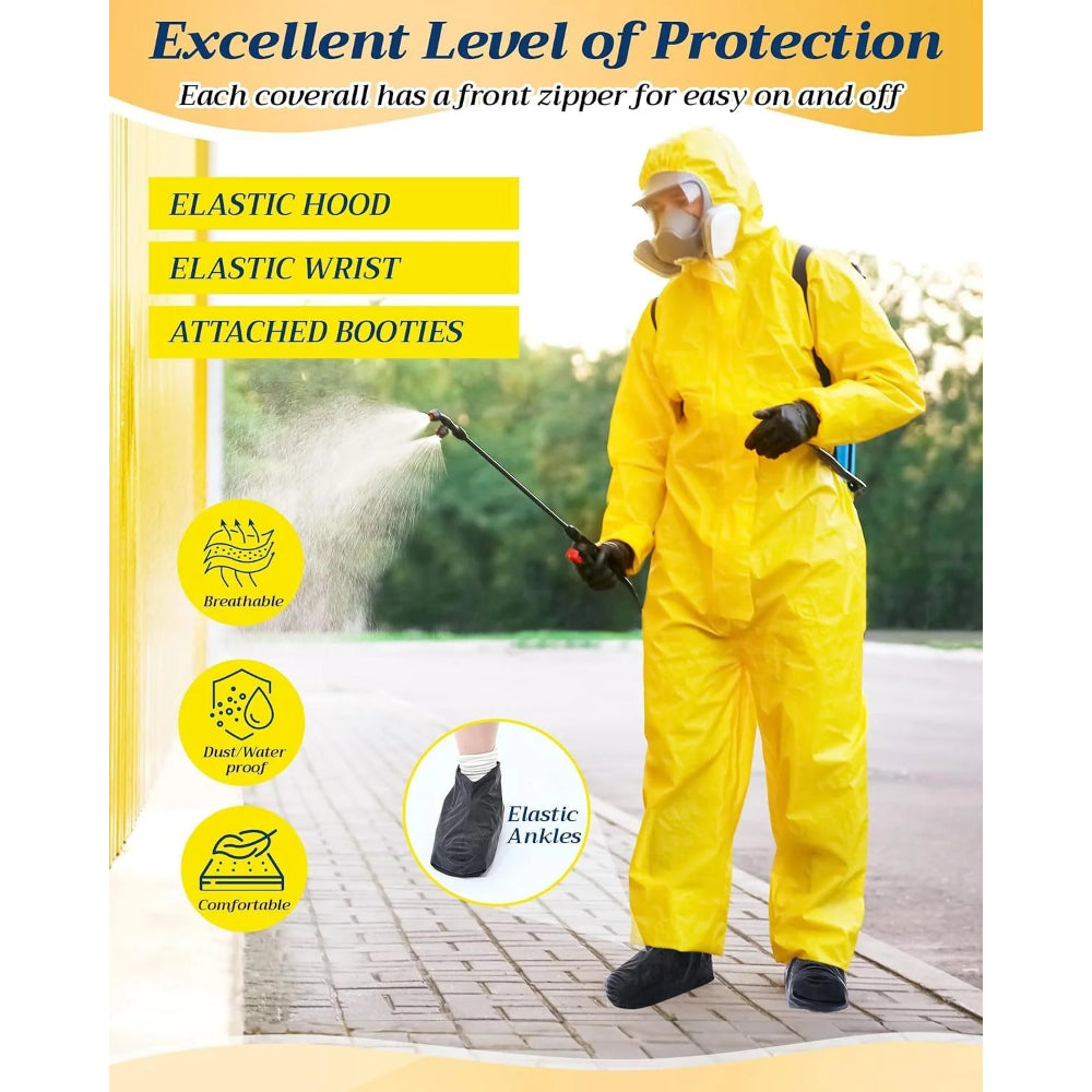 2 Sets Yellow Hazmat Suit, Chemical Protection Coveralls