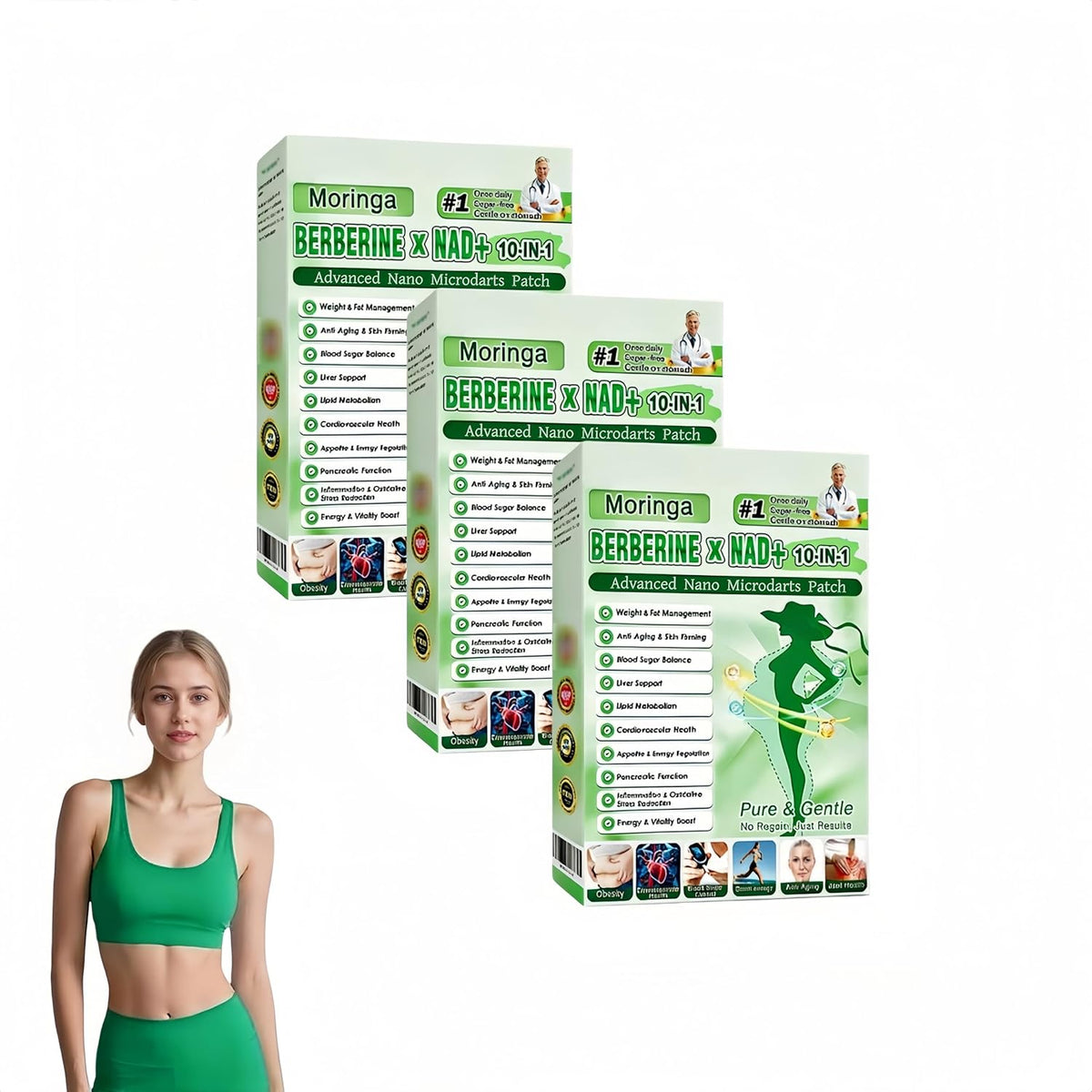 Moringa Berberine Patches, New Moringa Patch, Moringa 10-In-1 Advanced Nano Microdarts Patch, Natural Skin Patches for Women And Men - Firming Skin Suitable for All Skin Types