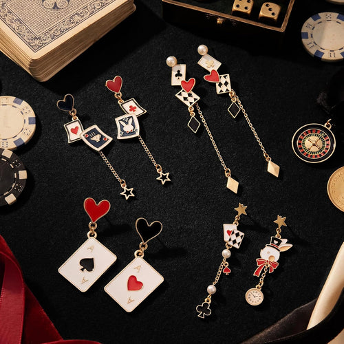 4 Pairs Poker Earrings for Women Playing Card Dangle Drop Ace Heart Earrings Poker Themed Jewelry for Casino Party Halloween Costume