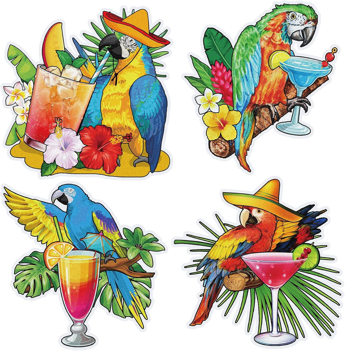 4 Pcs Cruise Door Magnets Parrot Cruise Decor, Wine Glass Theme