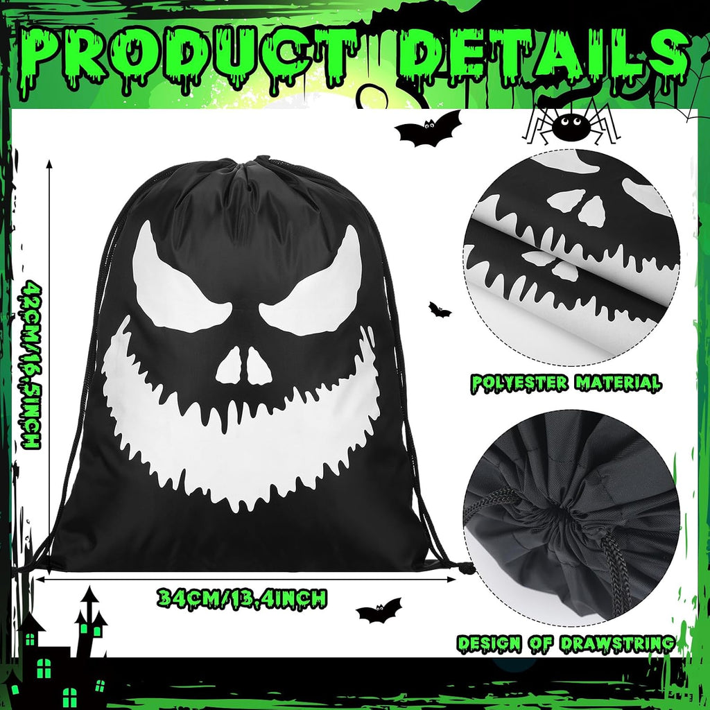 2 Pcs Glow in Dark Ghost Treat Bags Halloween Drawstring,Fierce