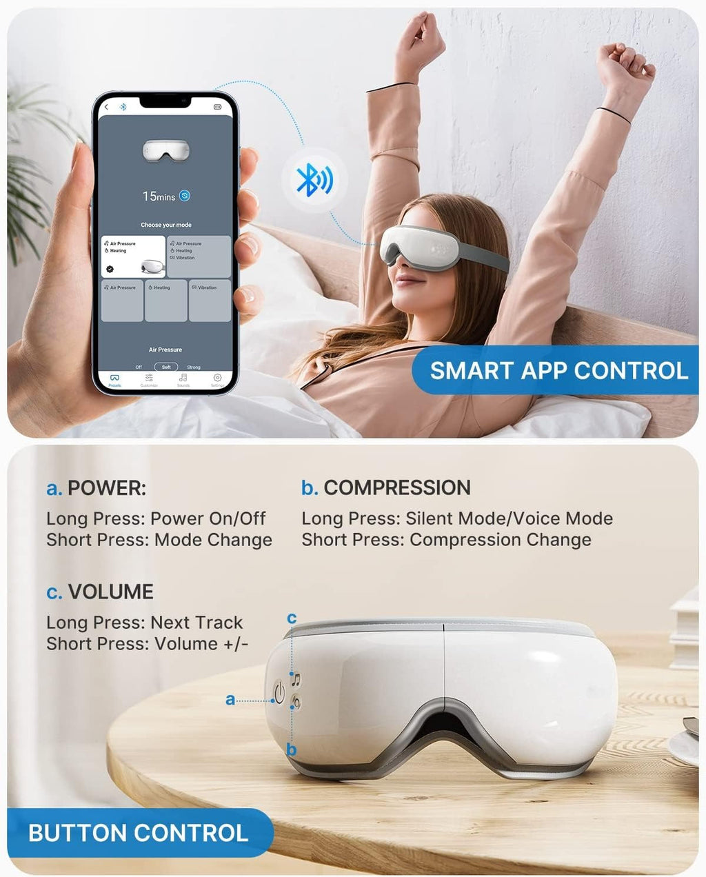 Carsine Eye Massager with Heat, FSA Eligible HSA Eye Mask for Migraine, Sleep Mask for Dry Eyes Relax, Reduce Eyeris Strain White