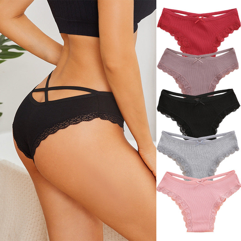 Shelliy Ribbed Cotton Lace-Trim Bikini with Bow - View 2