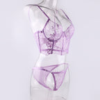 Shelliy Bridal Lavender Lace Longline Sheer 2-Piece Lingerie Set