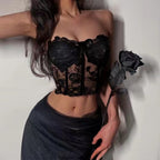 Shelliy French Boned Rose Bra Black