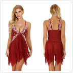 Red lace babydoll, front and back views of the petal hem — Shelliy