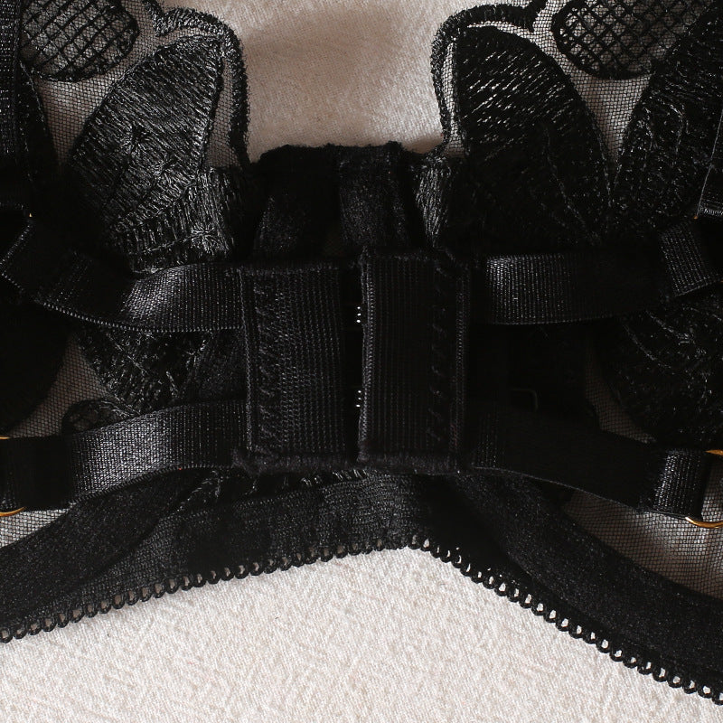 Shelliy Coquette Embroidered Ruffle 3-Piece Garter & Thong Set