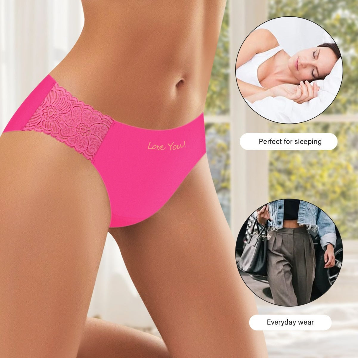 Shelliy Lace-Trim Ice-Silk Brief featuring delicate romantic lace detailing and ultra-soft comfort waistband — Cozy french aesthetic everyday lingerie (View 4)