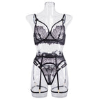 Shelliy Midnight Luxe Eyelash Lace Garter 4-Piece Set