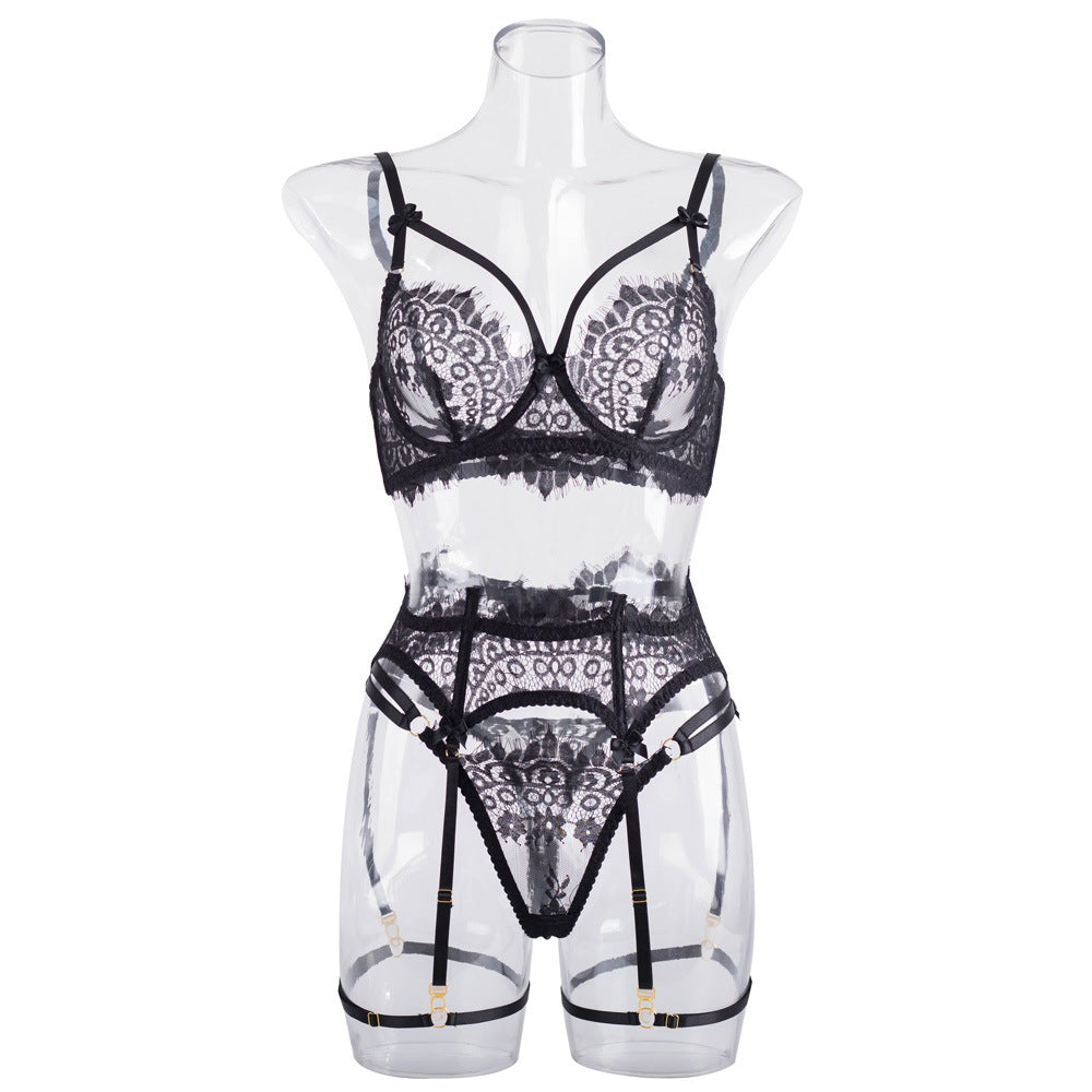 Shelliy Midnight Luxe Eyelash Lace Garter 4-Piece Set