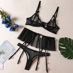 Shelliy Ethereal Ruffle Underwired Sheer Bridal Set Black