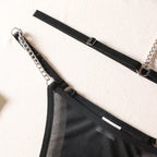 Shelliy Dark Romance Chain-Thong Sheer Mesh 3-Piece Lingerie Set