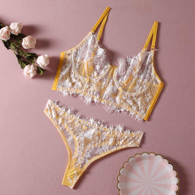 Shelliy Coquette Lace Boned Cami Corset Set Yellow