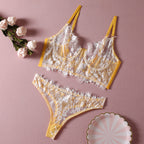 Shelliy Coquette Lace Boned Cami Corset Set Yellow