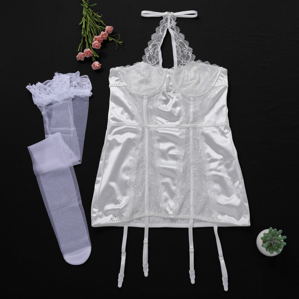 Shelliy Midnight Luxe Lace Halter Push-Up Bodysuit