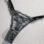 Shelliy Monochrome Floral-Embroidered Sheer 3-Piece Lingerie Set