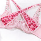 Shelliy Coquette Sheer Chain-Detail 4-Piece Lingerie Set