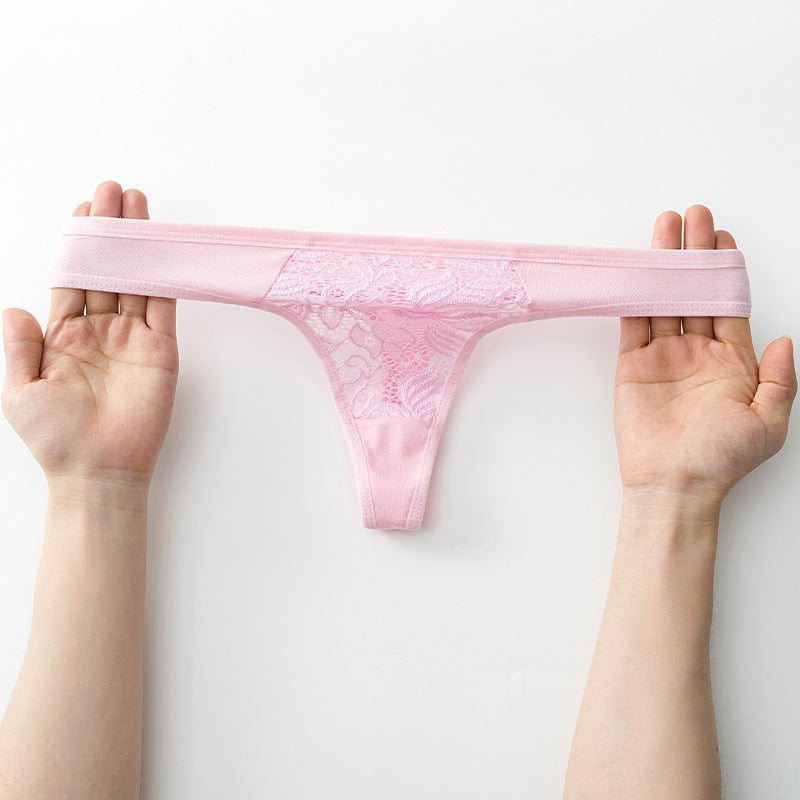Shelliy Low-Rise Cotton Lace-Trim T-Back Thong featuring delicate romantic lace detailing and ultra-soft comfort waistband — Cozy french aesthetic everyday lingerie (View 1)