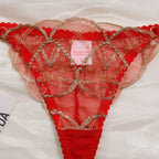 Shelliy French Embroidered Sheer Garter Thong Set