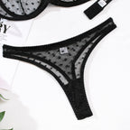 Shelliy French Swiss-Dot Sheer Lingerie & Thong Set