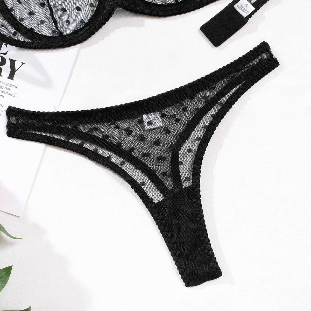 Shelliy French Swiss-Dot Sheer Lingerie & Thong Set