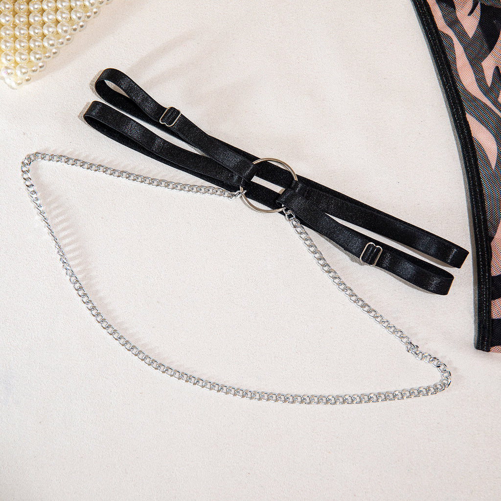 Shelliy Coquette Sheer Chain-Detail 4-Piece Lingerie Set