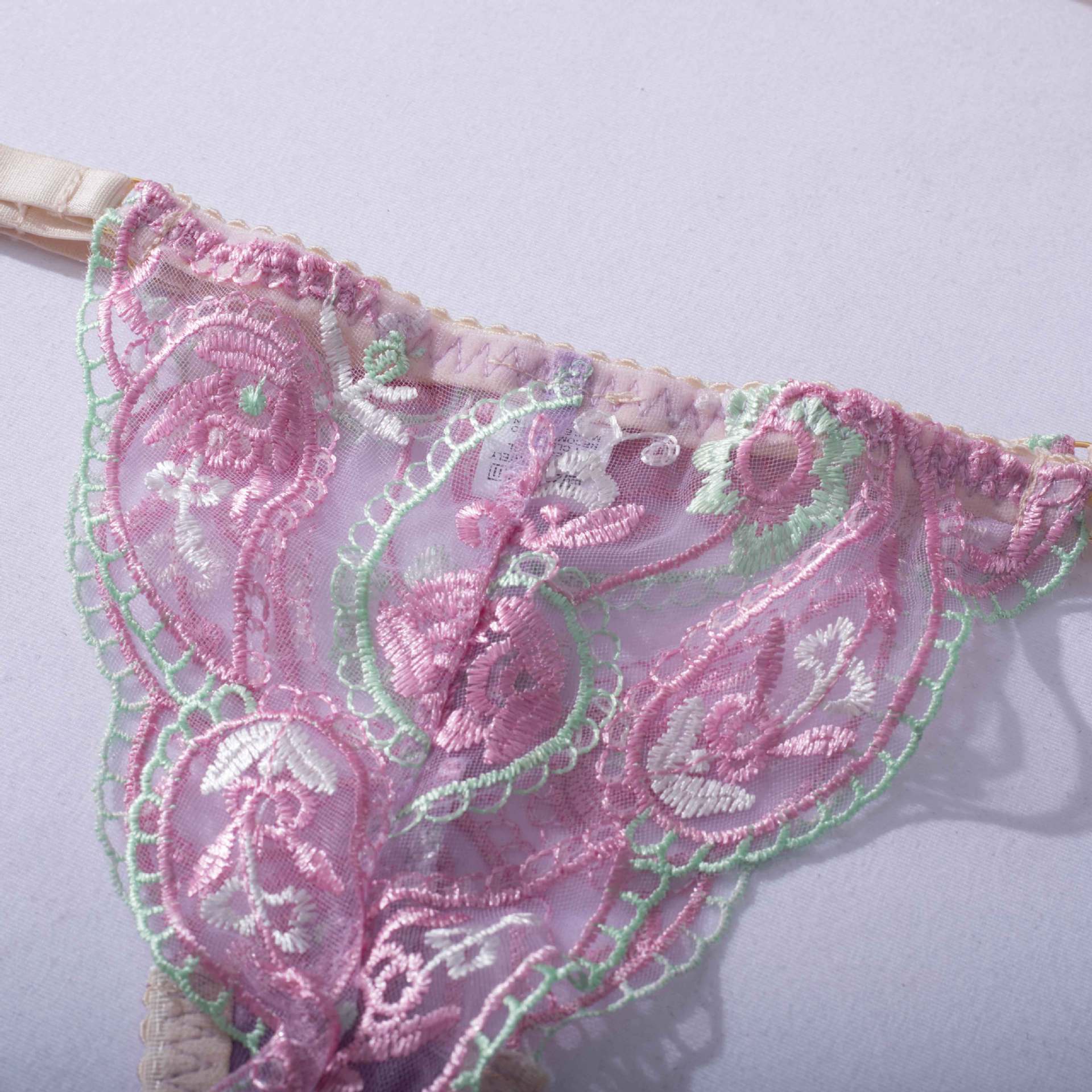 Shelliy Coquette Embroidered Sheer Balconette Garter Set