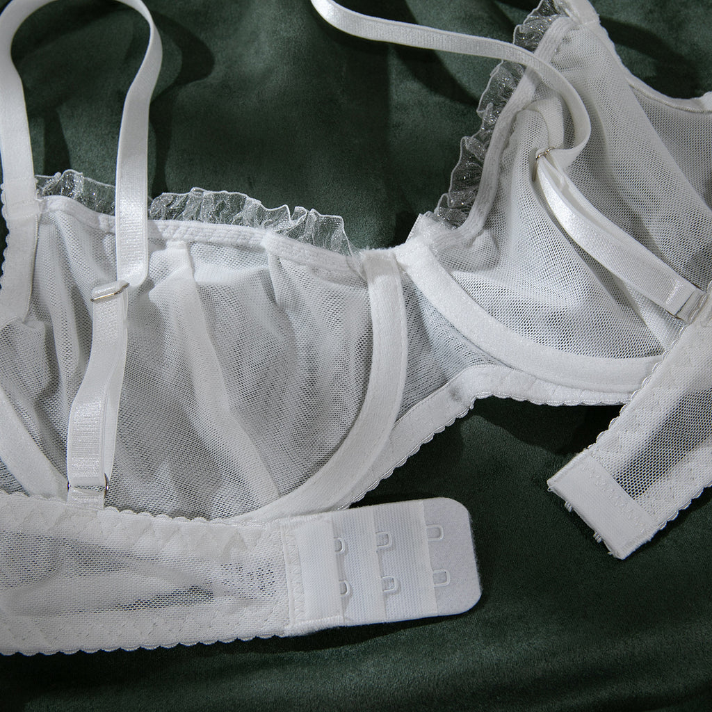 Shelliy Coquette Ruffled-Scallop Sheer Mesh 2-Piece Lingerie Set